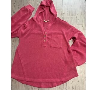 New In Waffle Knit Hoodie Women’s Size L Pink Henley Long Sleeve Pullover